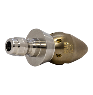 Bandit drain cleaning nozzle with stainless steel skirt for durability (1/4")