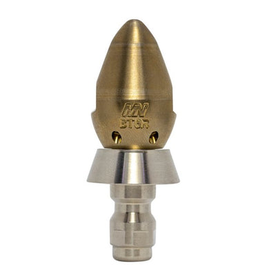 Bandit drain cleaning nozzle with stainless steel skirt for durability (1/4")