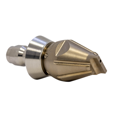 Screwdriver Invader drain cleaning nozzle with stainless steel skirt for durability (1/4")