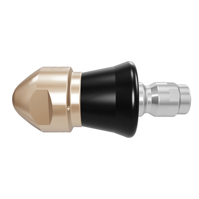 Drain cleaning nozzle for penetrating blockages with protective skirt (1/4 inch, QR-A)