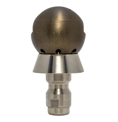 Drain cleaning nozzle with stainless steel skirt for forceful clearing (1/4 inch, QR-C)