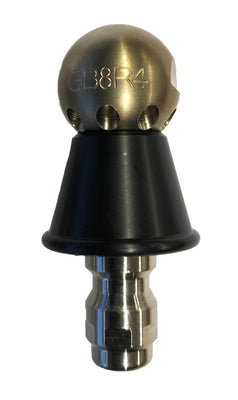 Smaller drain cleaning nozzle with protective PVC skirt for forceful clearing (1/8 inch, QR-B)