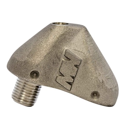 Large, angled Root Ranger drain cleaning nozzle for reaching deep clogs (1/2