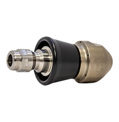 Negotiator Nozzle 1/4" series with QR-A slim PVC skirt for drain cleaning