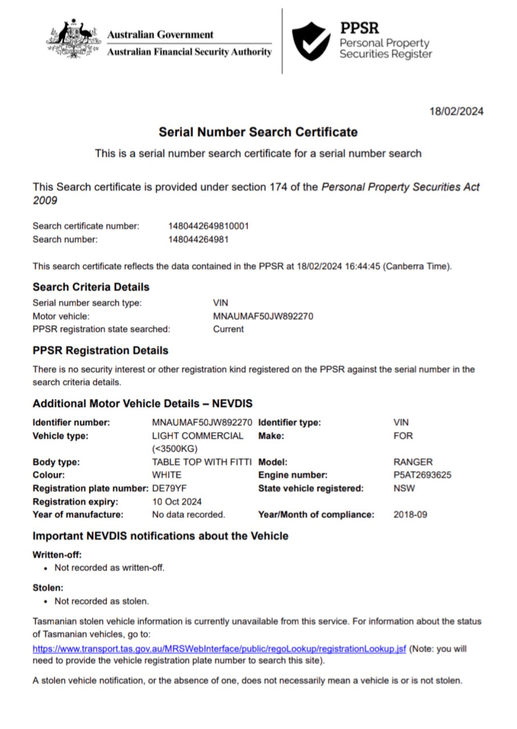 2018 Ford Ranger XL Auto 4x4