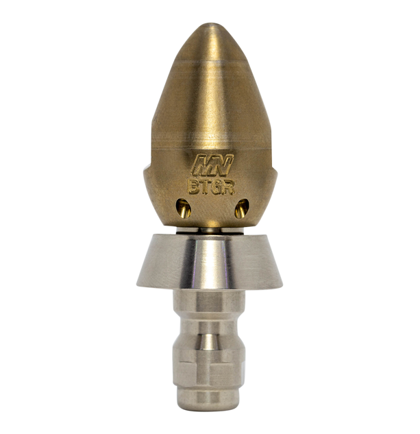 Bandit drain cleaning nozzle with stainless steel skirt for durability (1/4")