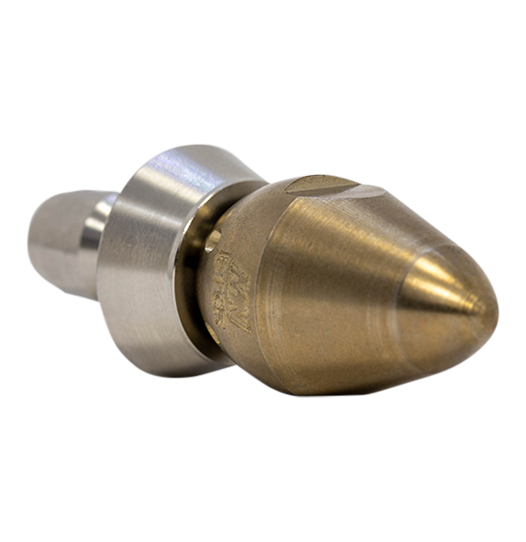 Bandit drain cleaning nozzle with stainless steel skirt for durability (1/4")
