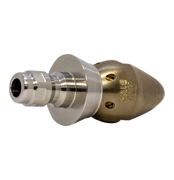 Bandit drain cleaning nozzle with stainless steel skirt for durability (1/4")