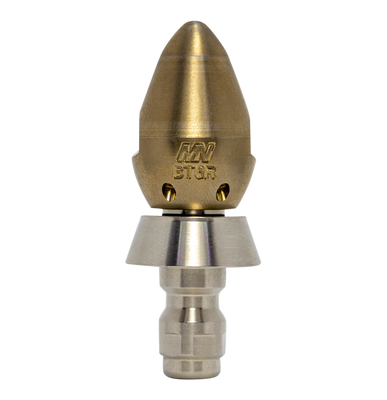Bandit drain cleaning nozzle with stainless steel skirt for durability (1/4")