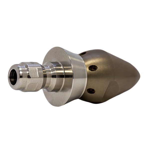 Bandit drain cleaning nozzle with stainless steel skirt for durability (1/4