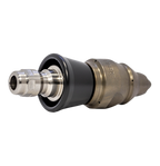 Drain cleaning nozzle for navigating tight spaces with protective skirt (1/4 inch, QR-A)
