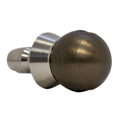 Drain cleaning nozzle with stainless steel skirt for forceful clearing (1/4 inch, QR-C)