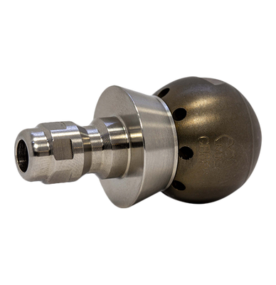 Drain cleaning nozzle with stainless steel skirt for forceful clearing (1/4 inch, QR-C)