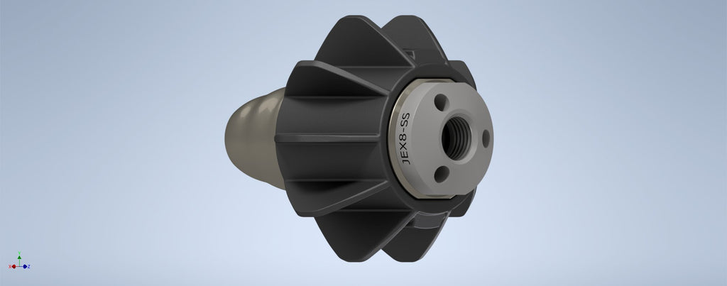 Attachment for stabilizing drain cleaning jetter nozzle