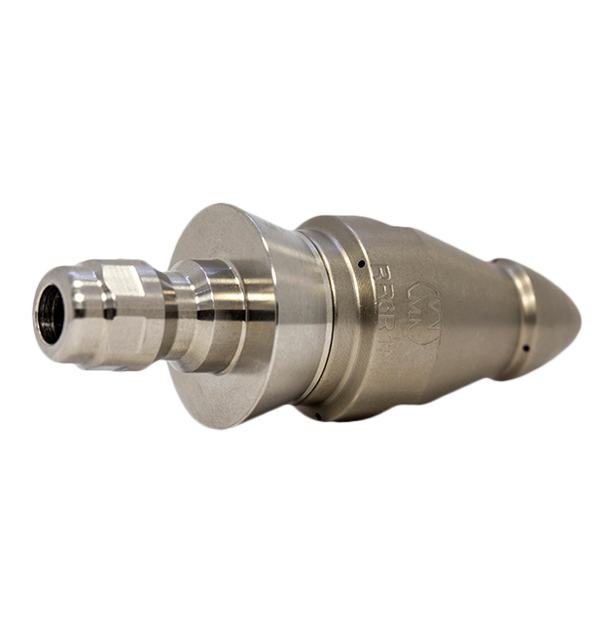Root Rat Invading drain cleaning nozzle with stainless steel skirt for durability (1/4")
