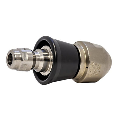 Negotiator Nozzle 1/4" series with QR-A slim PVC skirt for drain cleaning