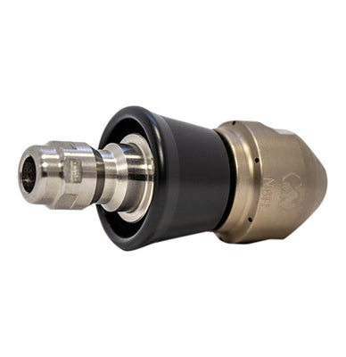 Negotiator Nozzle 1/4" series with QR-A slim PVC skirt for drain cleaning