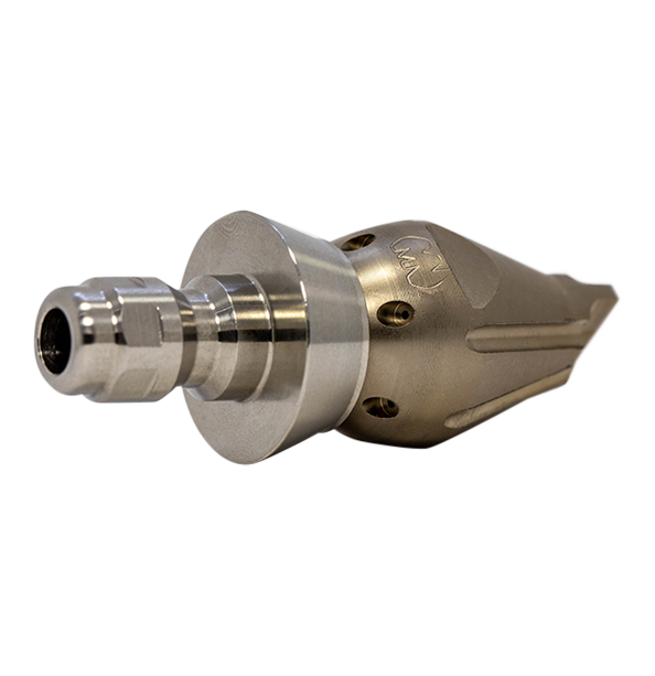 Screwdriver Invader drain cleaning nozzle with stainless steel skirt for durability (1/4")