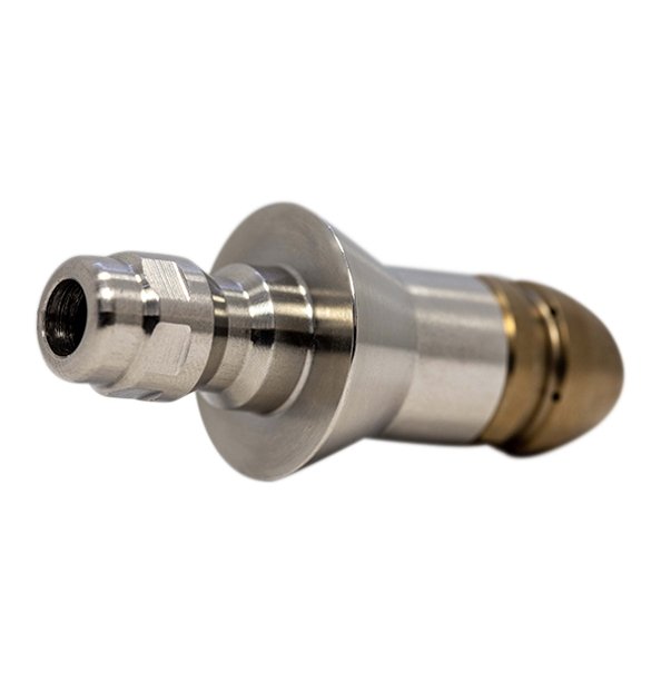 Compressor nozzle with bullet blank attachment for drain cleaning (1/8