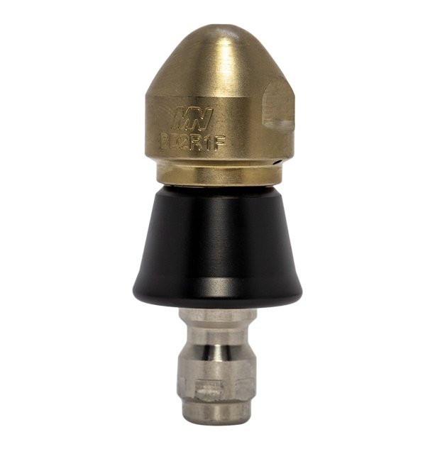 Classic drain cleaning nozzle with protective skirt for penetrating blockages (1/4 inch, QR-A)