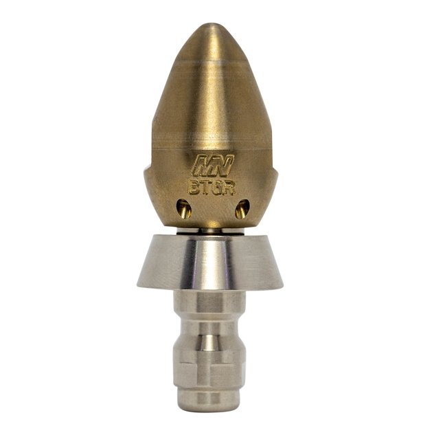 Bandit drain cleaning nozzle with stainless steel skirt for durability (1/4")