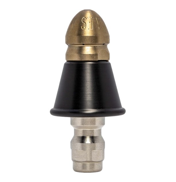 Compressor nozzle with QR-A adapter and slim PVC skirt for drain cleaning (1/8