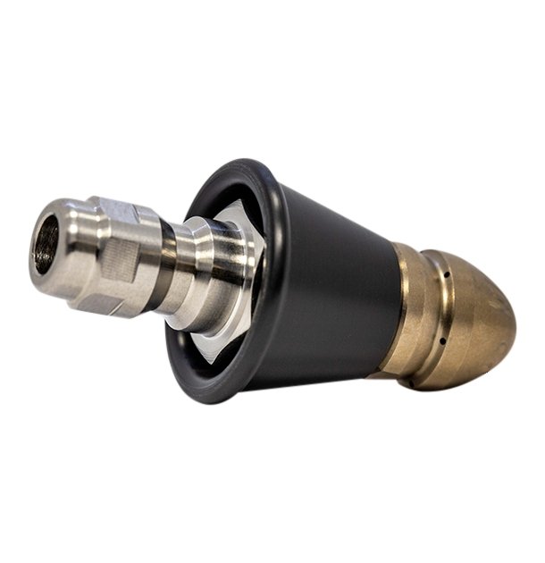 Compressor nozzle with QR-A adapter and slim PVC skirt for drain cleaning (1/8