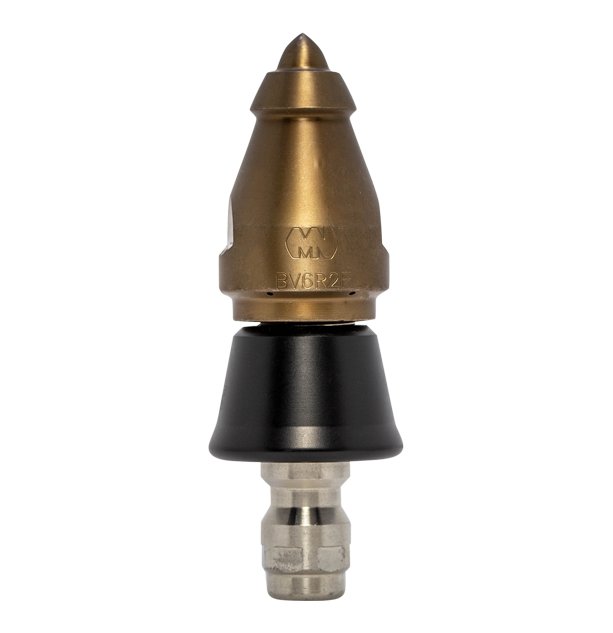 Beaver Invader Nozzle with QR-A slim PVC skirt for drain cleaning