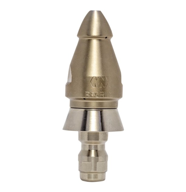 Root Rat Invading drain cleaning nozzle with stainless steel skirt for durability (1/4")