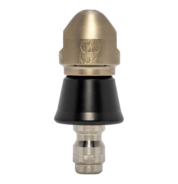 Negotiator Nozzle 1/4" series with QR-A slim PVC skirt for drain cleaning