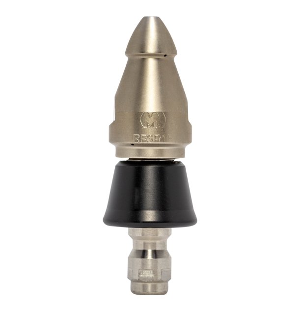 Root Rat Invading drain cleaning nozzle with slim PVC skirt for tight spaces (1/4")