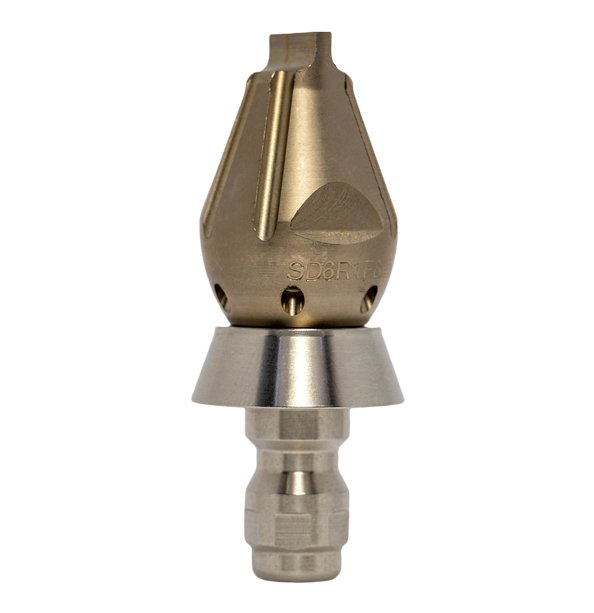 Screwdriver Invader drain cleaning nozzle with stainless steel skirt for durability (1/4")